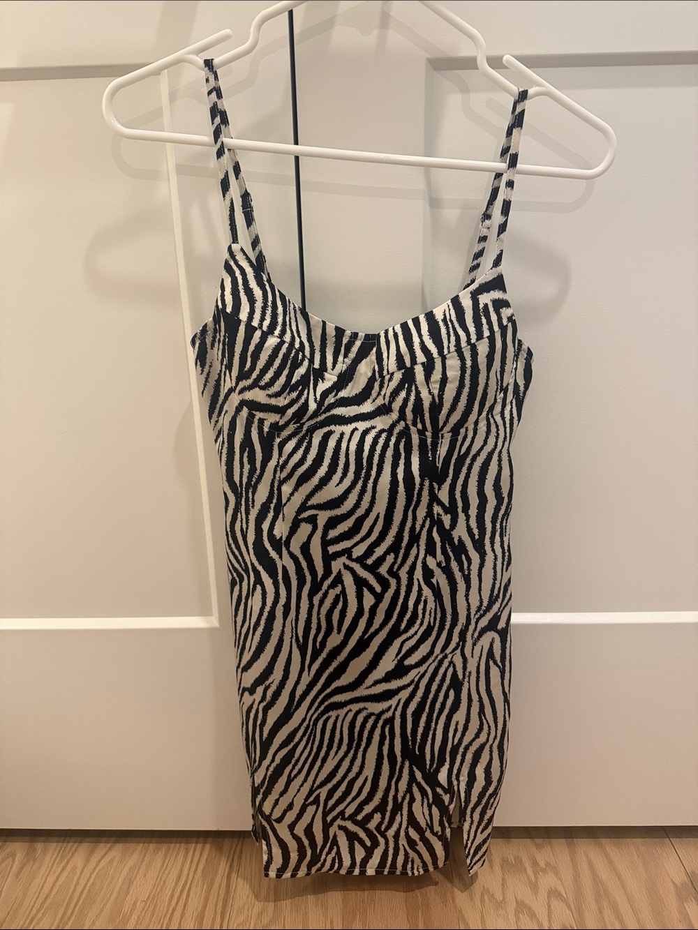 Zebra Print Mini Slip Dress - Black & White